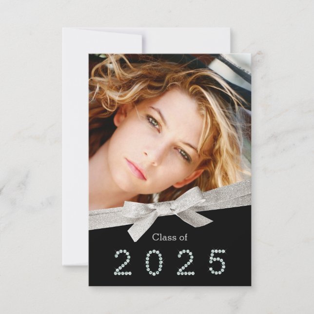 Pretty Ribbon Diamond Class of 2025 Graduation Invitation (Front)
