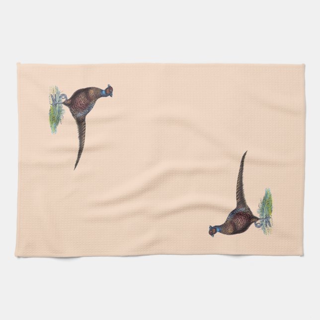 Pretty Ring Neck Pheasant Tea Towel (Horizontal)