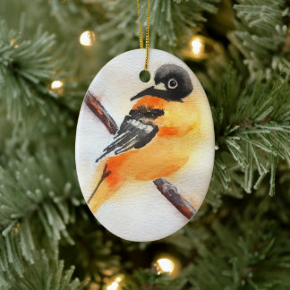 Pretty Robin Watercolor Christmas Ceramic Tree Decoration