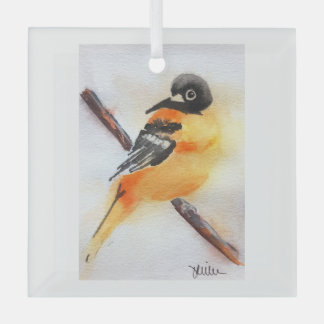 Pretty Robin Watercolor Christmas Glass Tree Decoration