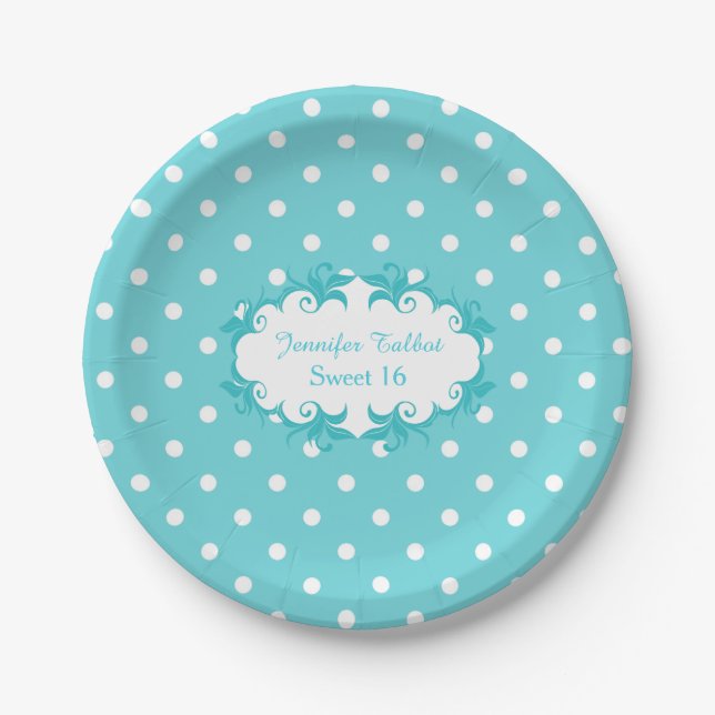 Pretty Robins Egg Blue Polka Dot Paper Plate (Front)