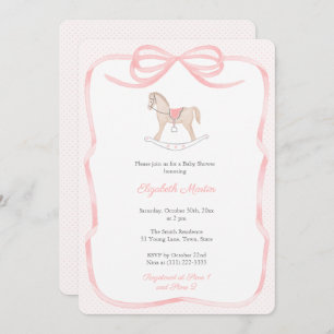 Pretty Rocking Horse Pink Bow Girl Baby Shower Invitation