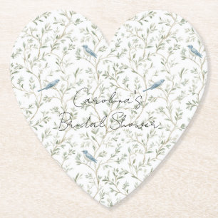 Pretty Romantic Blue Birds Bridal Shower Paper Coaster