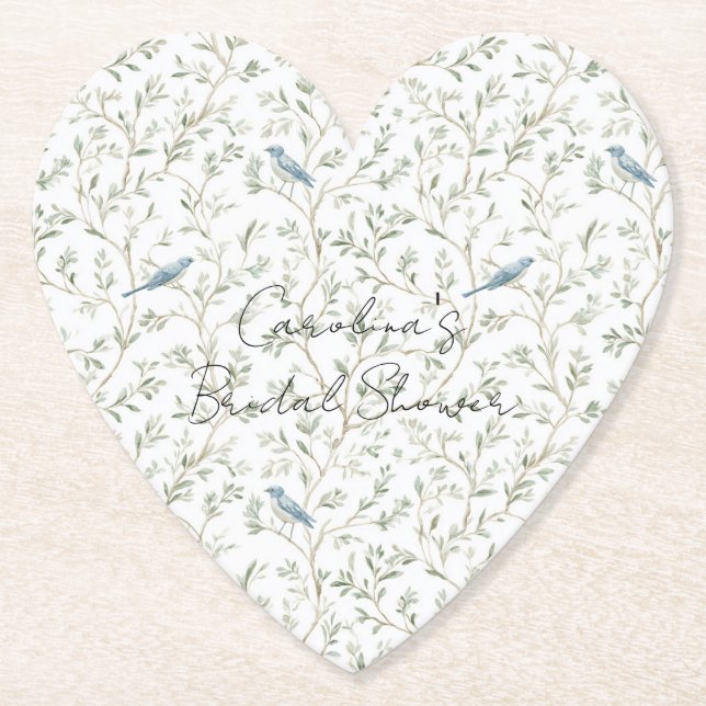 Pretty Romantic Blue Birds Bridal Shower Paper Coaster (Front)