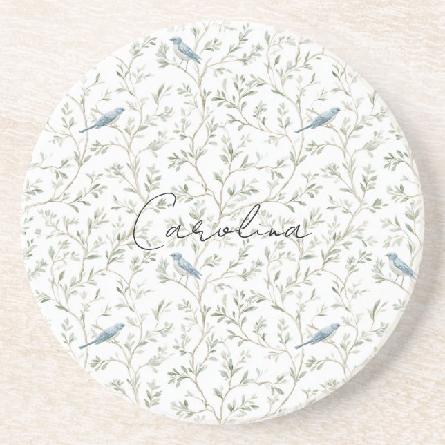 Pretty Romantic Blue Birds  Coaster (Front)