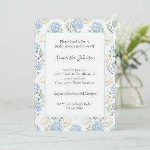 Pretty Romantic Blue Cream Floral Bridal Shower   Invitation