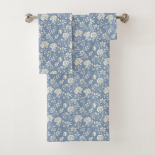 Pretty Romantic Blue Cream Flowers Bath Towel Set