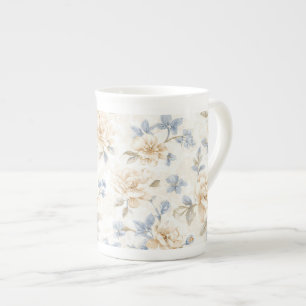 Pretty Romantic Blue Cream Flowers   Bone China Mug