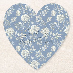 Pretty Romantic Blue Cream Flowers Bridal Shower Paper Coaster