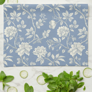 Pretty Romantic Blue Cream Flowers Tea Towel