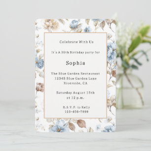 Pretty Romantic Blue Flowers Birthday Invitation