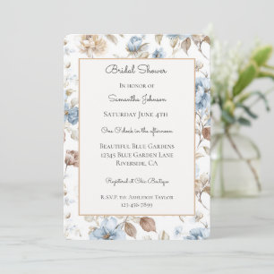 Pretty Romantic Blue Flowers Bridal Shower Invitation