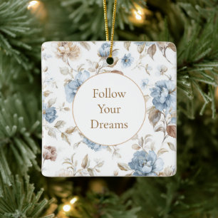Pretty Romantic Blue Flowers   Ceramic Ornament