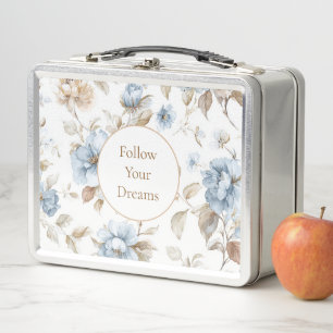 Pretty Romantic Blue Flowers   Metal Lunch Box