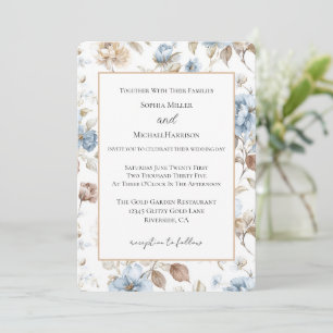 Pretty Romantic Blue Flowers Wedding Invitation