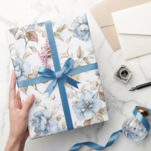 Pretty Romantic Blue Flowers Wedding Wrapping Paper