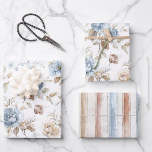 Pretty Romantic Blue Flowers Wedding Wrapping Paper Sheet