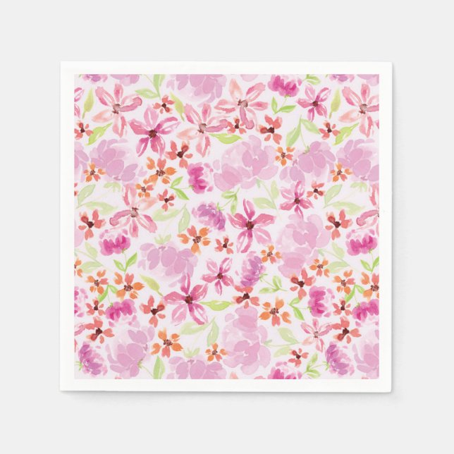 Pretty Romantic Blush Watercolor Flower Napkin (Front)