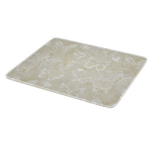 Pretty Romantic Cream Ivory Butterflies Hearts Cutting Board