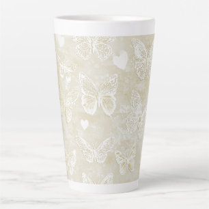 Pretty Romantic Cream Ivory Butterflies Hearts Latte Mug