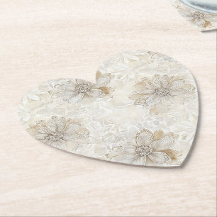 Pretty Romantic Cream Ivory Flowers Wedding Paper Coaster