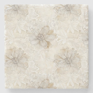 Pretty Romantic Cream Ivory Flowers Wedding Stone Coaster