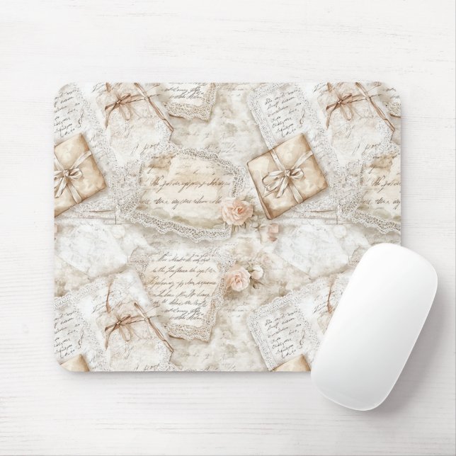 Pretty Romantic Cream Ivory Love Letters Mouse Mat (With Mouse)