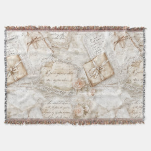 Pretty Romantic Cream Ivory Love Letters Throw Blanket
