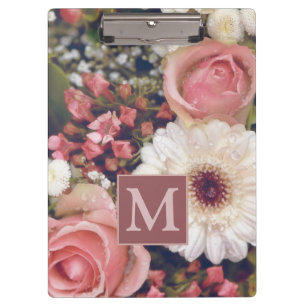 Pretty Romantic Flower Bouquet Monogram Clipboard