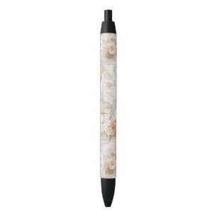 Pretty Romantic Ivory Blush Roses Love Letters Black Ink Pen