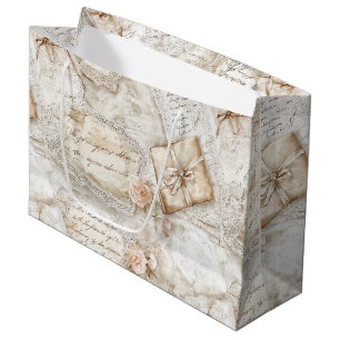 Pretty Romantic Ivory Blush Roses Love Letters Large Gift Bag