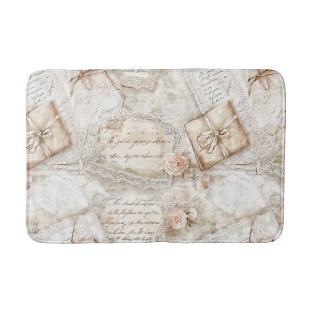Pretty Romantic Love Letters Blush Roses Bath Mat (Front)