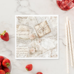 Pretty Romantic Love Letters Blush Roses Napkin