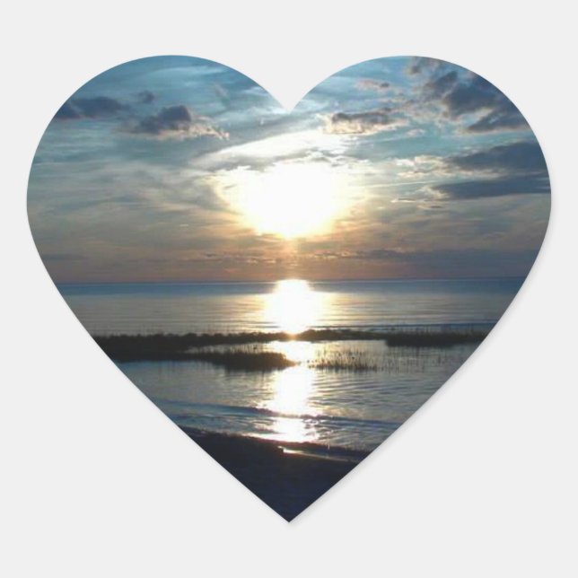 Pretty romantic Ocean Sunset Heart Sticker (Front)