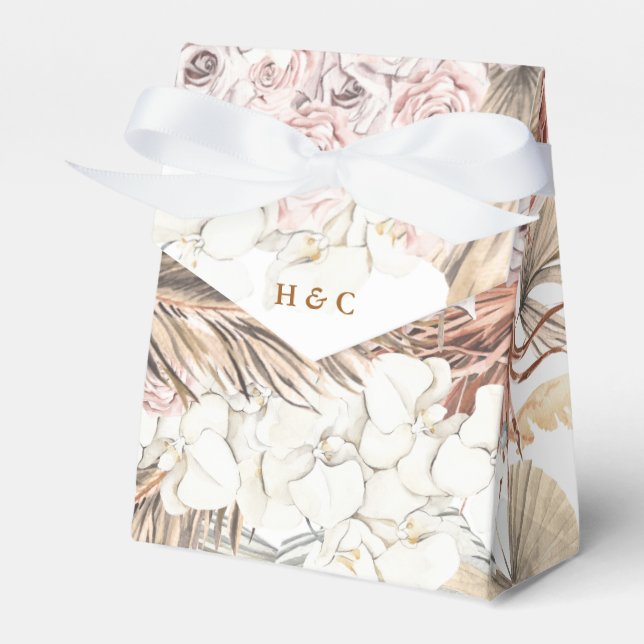 Pretty Romantic Pampas Dried Grass Floral Wedding Favour Box (Front Side)