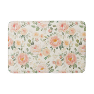 Pretty Romantic Peach Flowers   Bath Mat