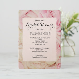 Pretty Romantic Pink Cream Roses bridal shower Invitation