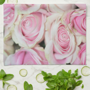 Pretty romantic pink cream roses tea towel