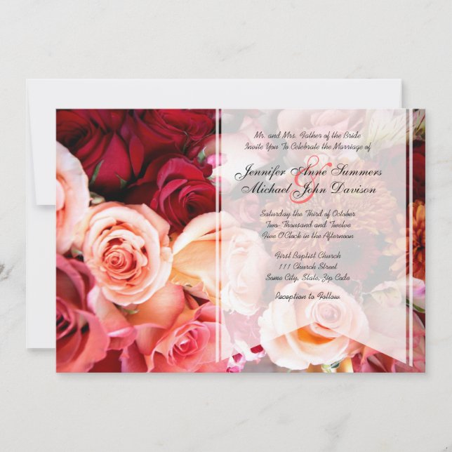Pretty Romantic Pink Roses Wedding Invitation (Front)