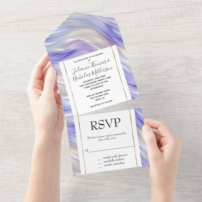 Pretty Romantic Purple Blue Pearl Swirls All In One Invitation (Tearaway)
