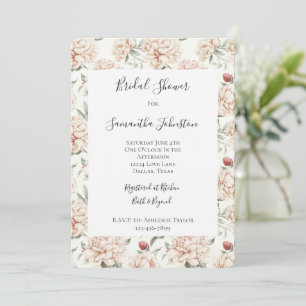 Pretty Romantic Red Cream Flowers Bridal Shower Invitation