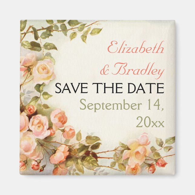 Pretty romantic roses wedding Save the Date Magnet (Front)