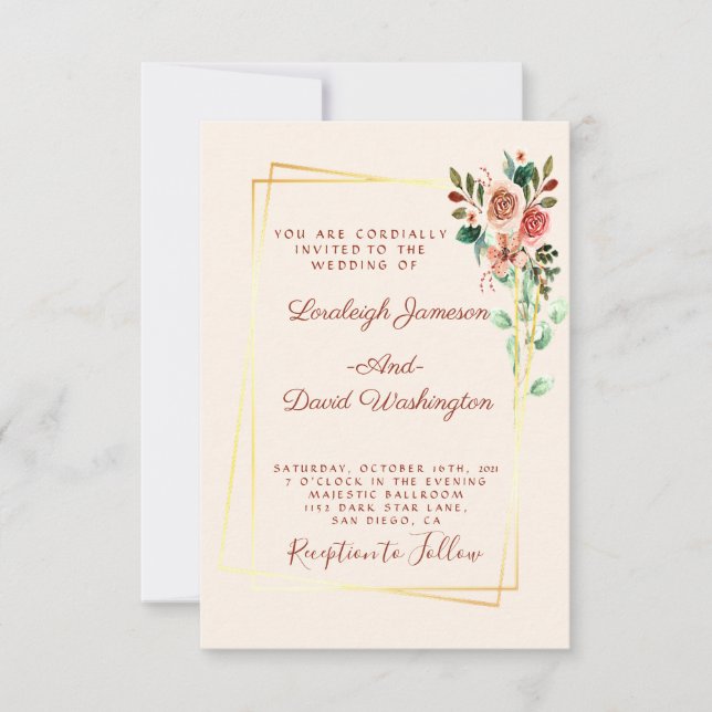 Pretty rose and gold invitation (Front)