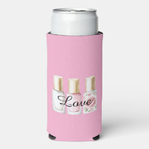 Pretty Rose Blush Pink Floral Nail Polish Seltzer Can Cooler