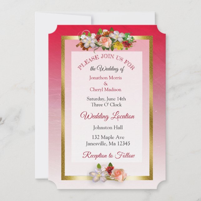 Pretty Rose Bouquet Themed  Wedding Invites (Front)
