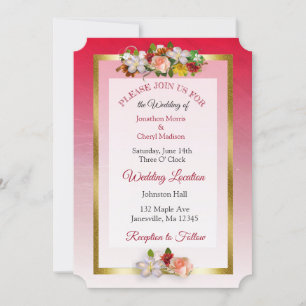 Pretty Rose Bouquet Themed  Wedding Invites
