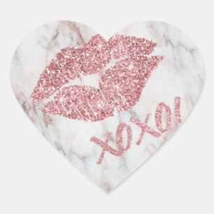Pretty Rose Faux Glitter XOXO Heart Sticker