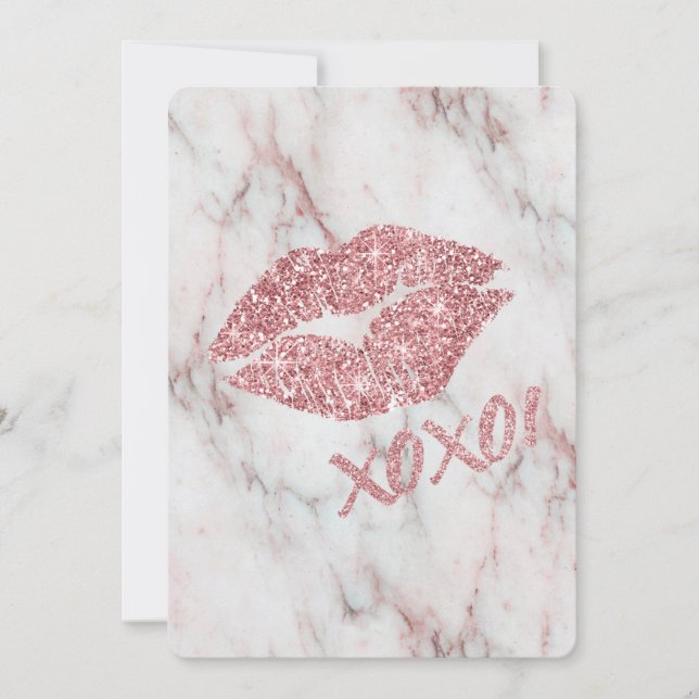 Pretty Rose Faux Glitter XOXO Kiss Invitation (Front)