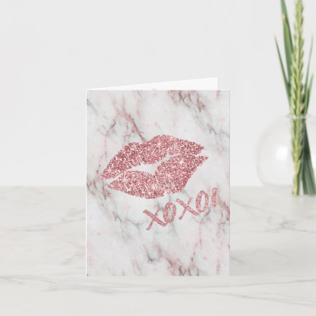 Pretty Rose Faux Glitter XOXO Kiss Invitation (Front)