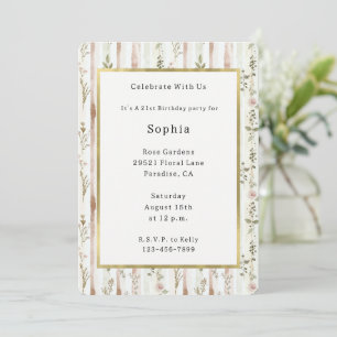 Pretty Rose Floral Stripes Birthday Invitation